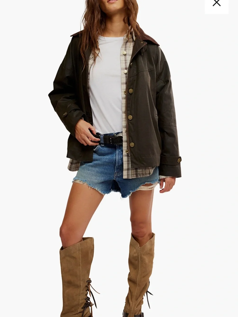 NWOT Free People We the Free Cori Waxed Olive Green Utility Jacket Women’s Small